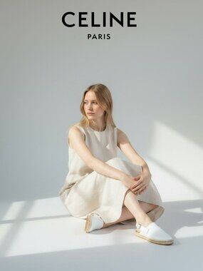 Celine White Leather Espadrille Slingback